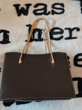 Classic Brown Shoulder Bag with Gold Handles